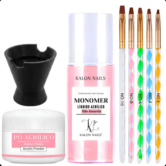 Kit Alongamento Unha Monomer Pó Acrílico 5 Pinceis Dappen