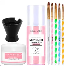 Kit Alongamento Unha Monomer Pó Acrílico 5 Pinceis Dappen