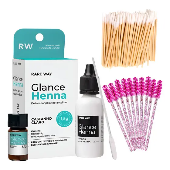 Henna Glance Para Sobrancelhas 1,5g Palito Escovinhas Kit Profissional Rare Way Design Sombrancelha