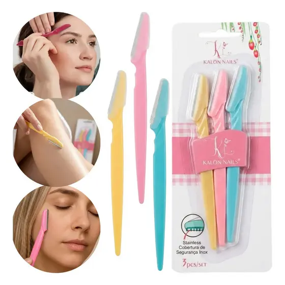 Lâminas Sobrancelha e Rosto Kit Com 3 Navalha Depilação Dermaplaning Design