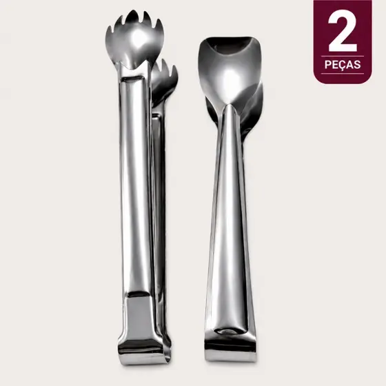 Pegador Frios Pegador Gelo Multiuso Inox 2 Peças Servir Saladas Petiscos Churrasco Cozinha