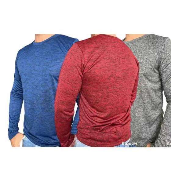 Kit 3 Camisetas MANGA LONGA MESCLA. P ao G3. Uso casual e esportivo.