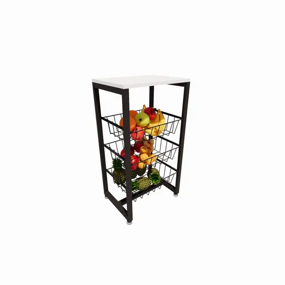Fruteira De Chão Em Aço Cozinha Suporte Bebedouro MDF Branco