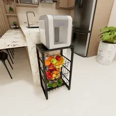 Fruteira De Chão Para Cozinha 3 Cestos Preto Fosco Multiuso