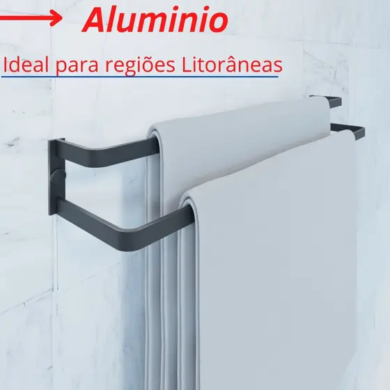 Suporte Porta Toalha Duplo 60cm Toalheiro Preto Aluminio