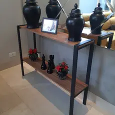 Aparador Prateleira Dupla Industrial Mônaco Mdf Amêndoa 100cm