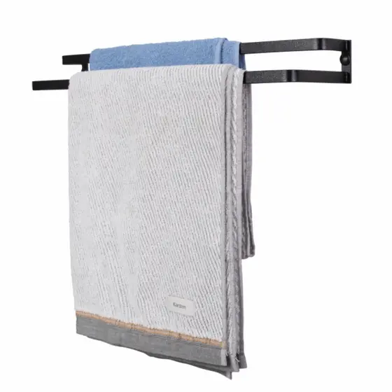 Porta Toalhas Toalheiro Duplo Parede Preto Fosco 45cm