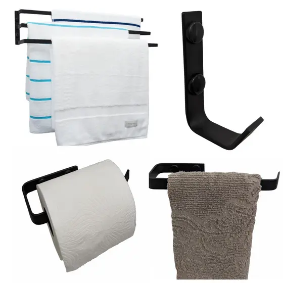 Kit De Acessórios Para Banheiro 4 Peças Preto Fosco