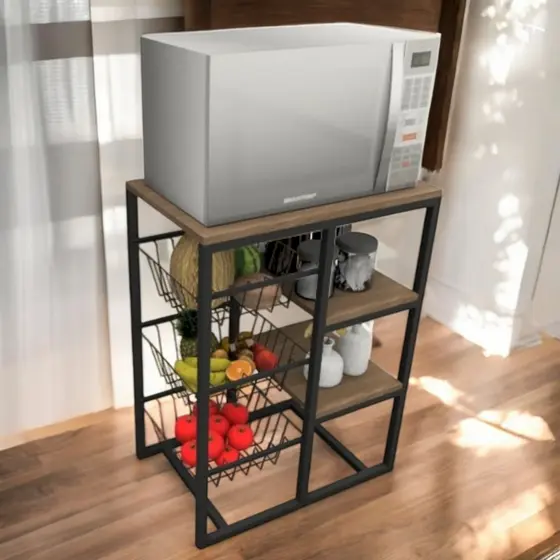 Fruteira De Chão Suporte Microondas Organizador Cozinha Aço