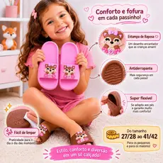 Chinelo Nuvem Personagem Raposa Slide Macio Leve Flexível Infantil Juvenil Feminino Rosa