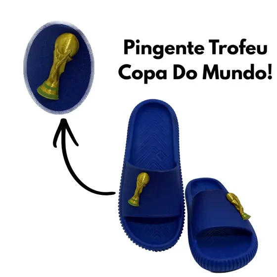Chinelo Nuvem Com Pingente Troféu Copa do Mundo Ultra Macio e Leve Chinelo Slide Antiderrapante Conforto Ortopédico