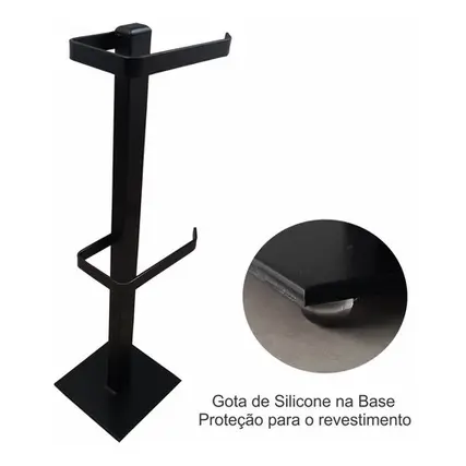 Porta Papel Higiênico De Chão Papeleira Dupla Preto Fosco