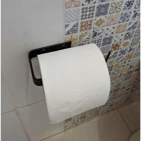 Porta Papel Higiênico Parede P/ Banheiro Preto Fosco Supremo