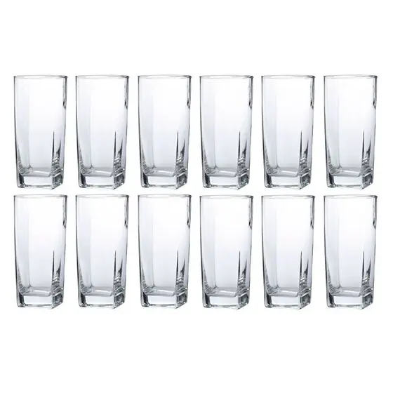 12 Copos Texas Quadrado Vidro Transparente Mesa Posta 320ml