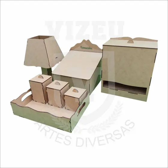 Kit Higiene Bebê Liso - 7 Peças MDF Cru 3mm