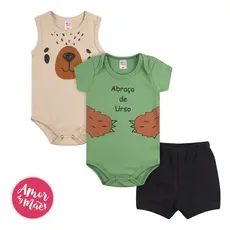 Kit 3 Peças Body Bebê Verão Manga Curta Regata Short Masculino P ao GG.