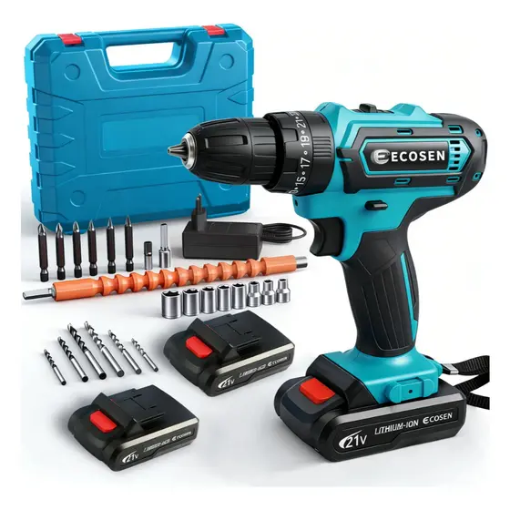 Parafusadeira Furadeira de Impacto Sem Fio 21V Bivolt 110/220V Kit Maleta com 2 Baterias 28 Peças