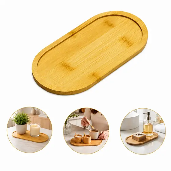 Bandeja De Bambu Decorativa Oval Multiuso Cozinha Banheiro Decoração