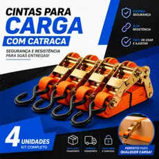 Kit 4 Cinta Catracas Cinta Para Amarrar Prender Carga Com Catraca Amarração Caminhão 4,5m x 2,5mm
