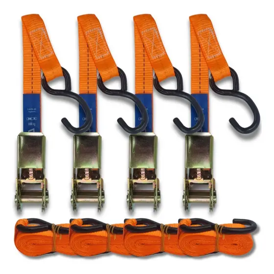 Kit 4 Catraca aço 800kg + Cinta Amarração 4,6m X 25mm Carga moto Jet Ski Barco sinta caminhão Cor Laranja