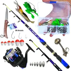Kit Pesca Lambari e Tilápia Vara + Molinete + Linha + 30 Anzol e Acessórios