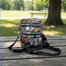 Bolsa transversal Sport Estampada Interativa Alça Longa Preto
