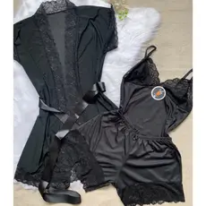 Kit Baby Doll Feminino Com Robe Roupa de Dormir