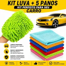 KIT DE LAVAR CARRO MOTO LIMPEZA AUTOMOTIVA LUVA +5 PANO MICROFIBRA SUPER ABSORVENTE MULTIUSO