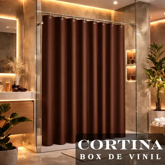 Cortina de Box Vinil Luxo Impermeável Antimofo Lisa Moderna com Ganchos  138x198cm