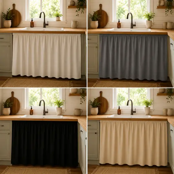 Cortina de Pia Cozinha PVC Impermeável Decorativa Fácil Limpeza Proteção Oculta Armário