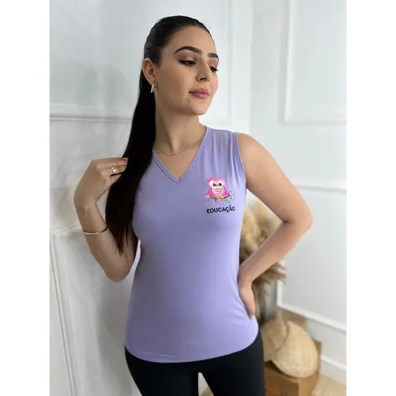 Regata Feminina Educação Bordado Coruja Uniforme Fresco Confortável Regata