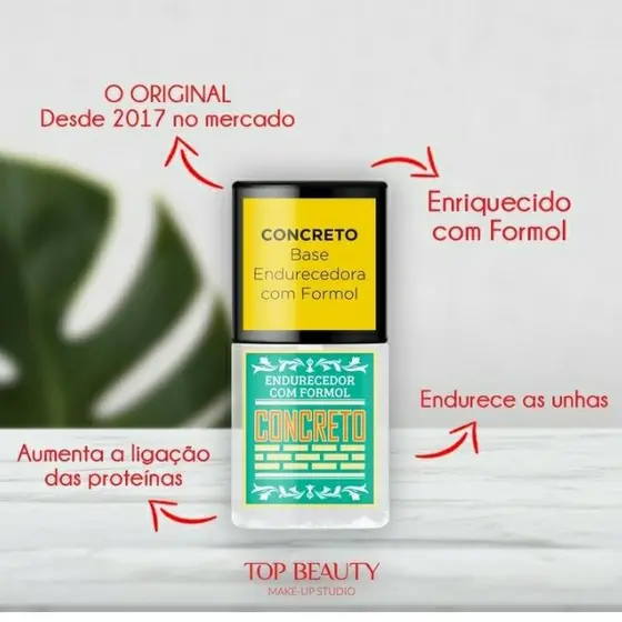 Base SOS Unhas Concreto Endurecedora Transparente Top Beauty - Fortalecimento e Proteção com Formol