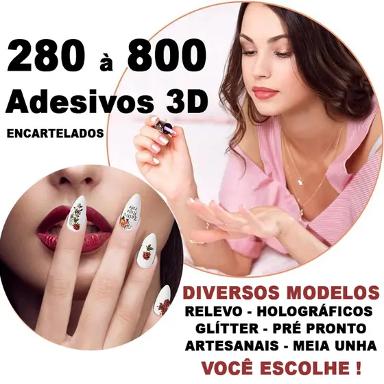 R 0,95 cada => 20 CARTELAS (280 à 800) Adesivo de Unha 3D Mão Pés Nail Art Diversos Modelos Atacado