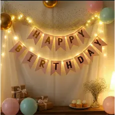 Bandeirinha Feliz Aniversário Faixa Decorativa Parabéns p Você com LUZ Iluminada LED Happy Birthday