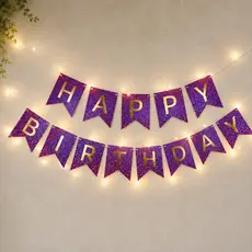 Bandeirinha Varal Happy Birthday Iluminado c/ LED Placa Decorativa com Luz Feliz Aniversário Festa