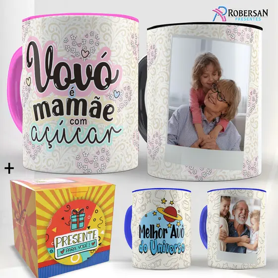 Caneca para Avó Dia dos Avós Avôs Avô Vó Vô com Nome e Foto Bisavô Bisavó Mãe Mães Personalizada