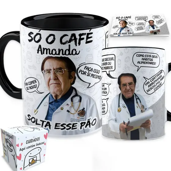 Caneca Dr Now Personalizada Porcelana - Só O Café Solta Esse Pão com Nome Natal Quilos Mortais Kilos