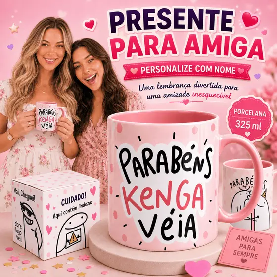 Caneca Amiga Flork Personalizada Presente de Aniversário Amigas Engraçada Para Sempre Vaca Amizade Porcelana