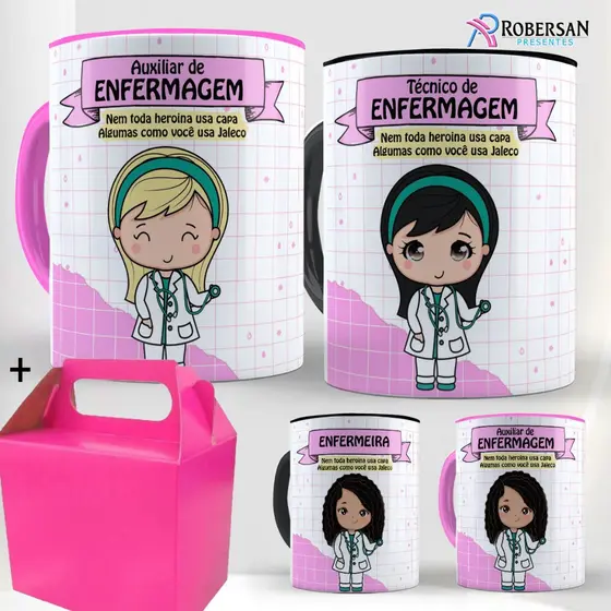 Caneca Personalizada de Porcelana Técnico de Enfermagem Auxiliar Enfermeira Diferenciadas