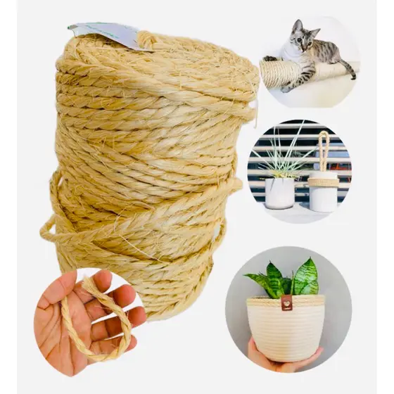 Corda Sisal 6mm De Fibras Arranhador de Gato Artesanato Decoração Cordão Barbante Fio Artesanato Alta resistência