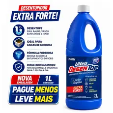 Desentupidor Líquido 1L Ultra Desentop Caixa de Gordura Cano Ralo Pia Vaso Sanitário - LIMPA FOSSA