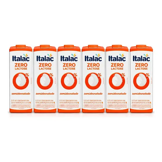 Leite Italac Zero Lactose 1l Semidesnatado Kit 6 Un