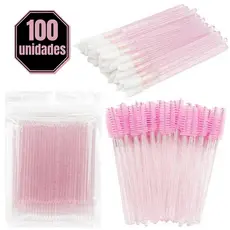 Kit 100 Escovinhas + 100 Microbrush + 100 Aplicador de Batom Alongamento de Cílios