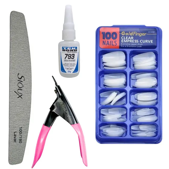 Kit Alongamento de Unha - Alicate + Unha bailarina leitosa + Tekbond + Lixa