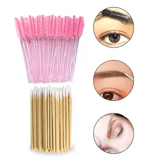 Kit Pincel Escova + Palitos Algodão Sobrancelha Unhas Design Sobrancelha Salão Studio Henna