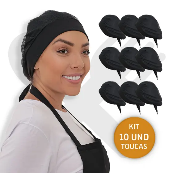 Kit Com 10 Touca Telinha e Malha Lavável Cozinha Restaurante Padaria