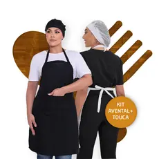 Kit Com Avental Oxford Unissex e Touca Tela e Malha Cozinha Restaurante Churrasqueiro