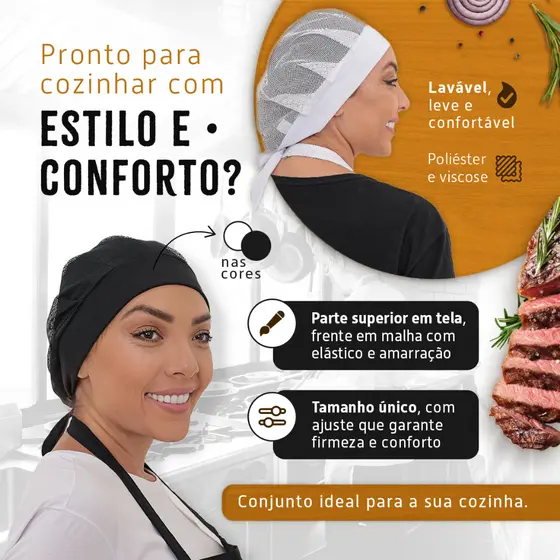 Touca Para Cozinheira Tela e Malha Lavável Levinha Fresquinha Lanchonete Restaurante Padaria