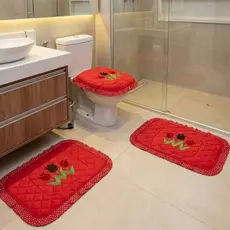 Jogo De Tapete Banheiro Piso de Banheiro Atoalhado Bordado 3pçs Bordado Absorvente de Alta Qualidade
