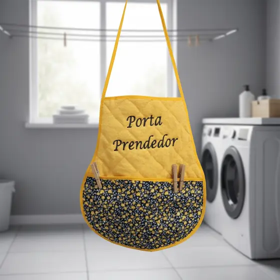 Porta Prendedor Avental Bordado Varal de Roupas